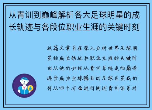 从青训到巅峰解析各大足球明星的成长轨迹与各段位职业生涯的关键时刻